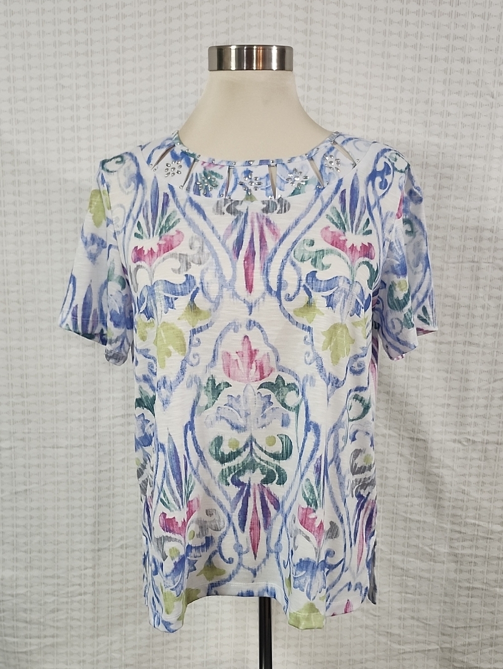 Alfred Dunner Floral Watercolor Short Sleeve Blouse Top Size Petite Small